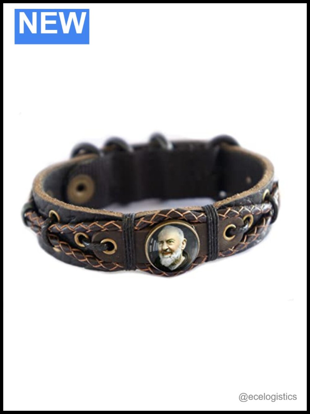 Lost Tribe Designs Padre Pio Bracelet Leather Stainless Steel Healing Gift